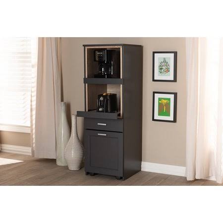 Dark Grey and Oak Brown Finished Kitchen Cabinet with Roll-Out Compartment F301400