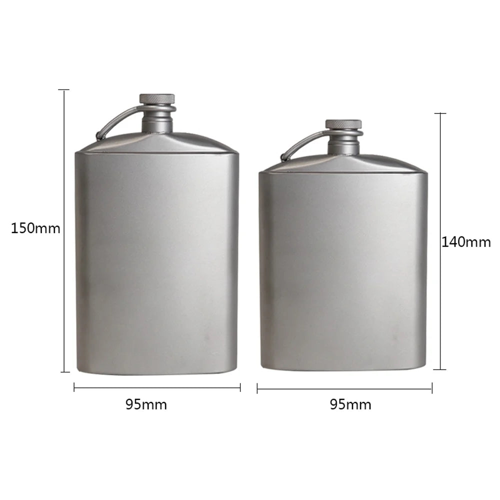 Titanium Flask Hip Flagon with Screw Clip Ultralight Flat Bottle with Ti Funnel K8643