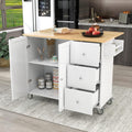 White Kitchen Island with 3 Drawers and Rolling Cart Z635452