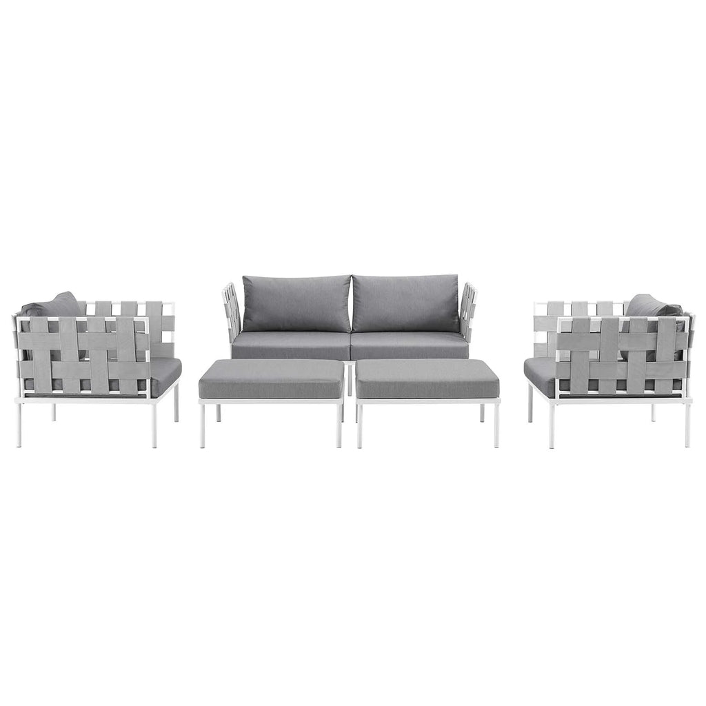 5 Piece White Gray Outdoor Aluminum Sectional Sofa Set E73339
