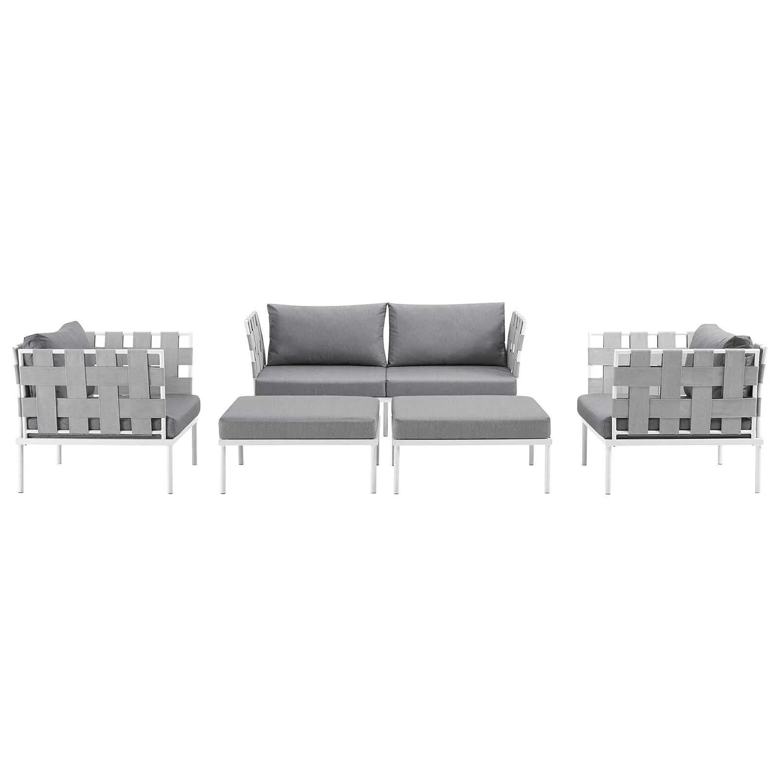 5 Piece White Gray Outdoor Aluminum Sectional Sofa Set E73339