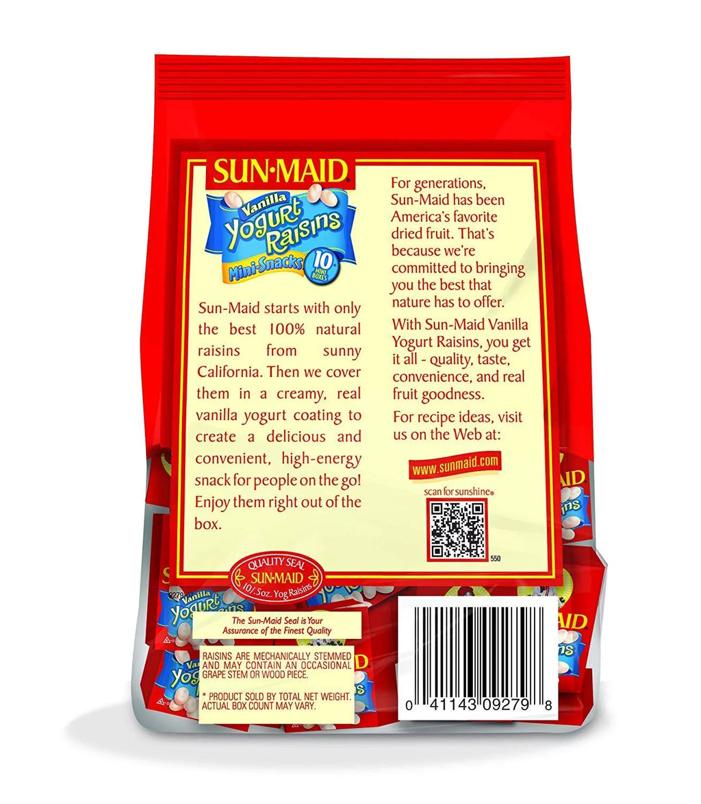 Vanilla Yogurt Covered Raisins .5 Oz, 10 Ct (Pack Of 2) H6937
