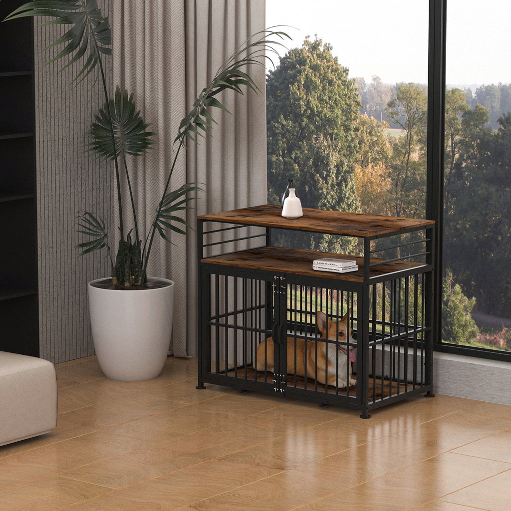 Brown 40" Wooden Dog Crate Furniture with Storage Shelf M3058