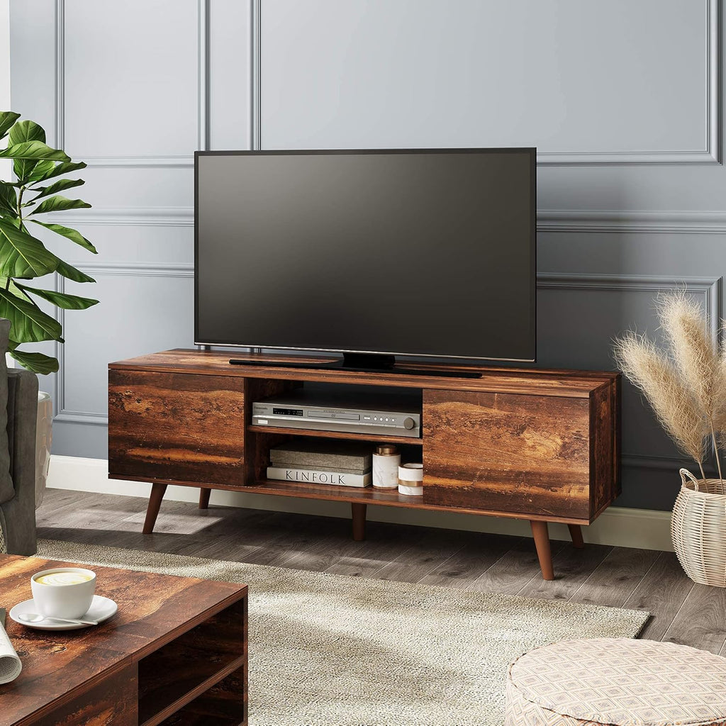 Gray Oak TV Stand with Storage Cabinet and Open Shelves R9937