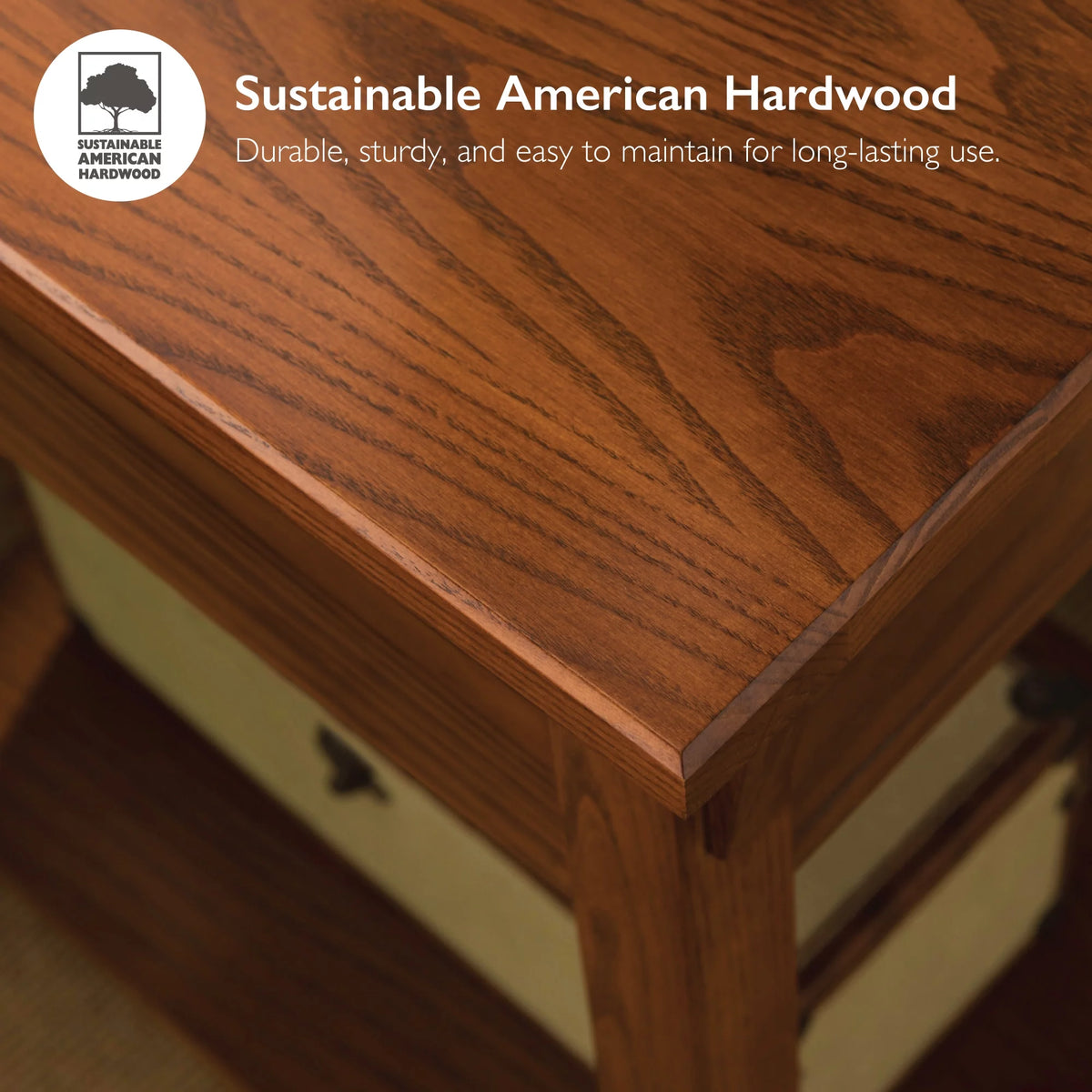 Mission End Table with Drawer Solid Wood Russet Finish R7527