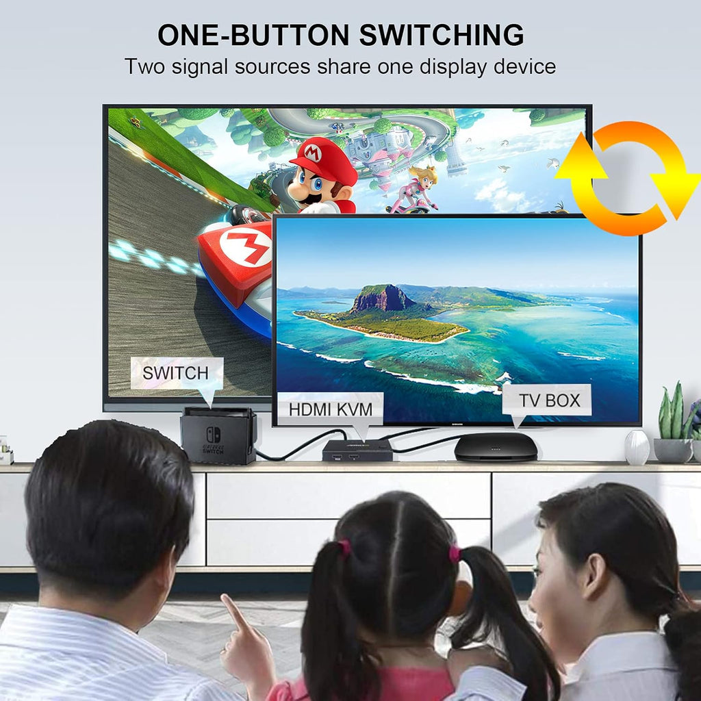 KVM Switch HDMI 2 Port 4K@30Hz with 2 HDMI Cable and 2 USB Cable A83338