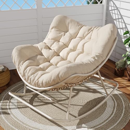 Oversized Egg Wicker Rocking Chair with Cushion - Gray A872