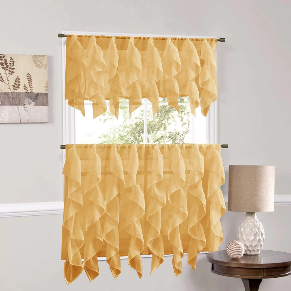 Camel Vertical Ruffled Waterfall Valance and Curtain Tiers 36" tier pair Y80898