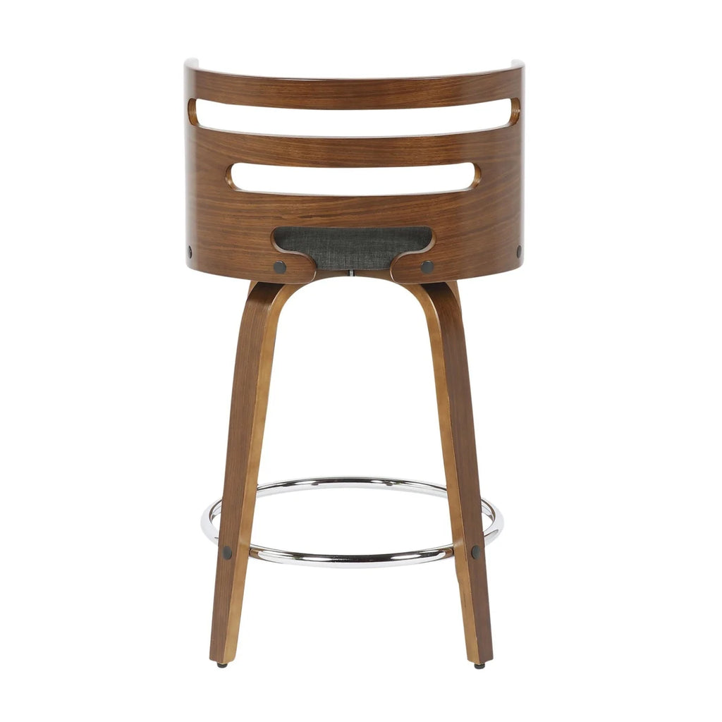 Mid-Century Modern Counter Stool With Swivel In Walnut And Charcoal Fabric - Set Of 2 J9933