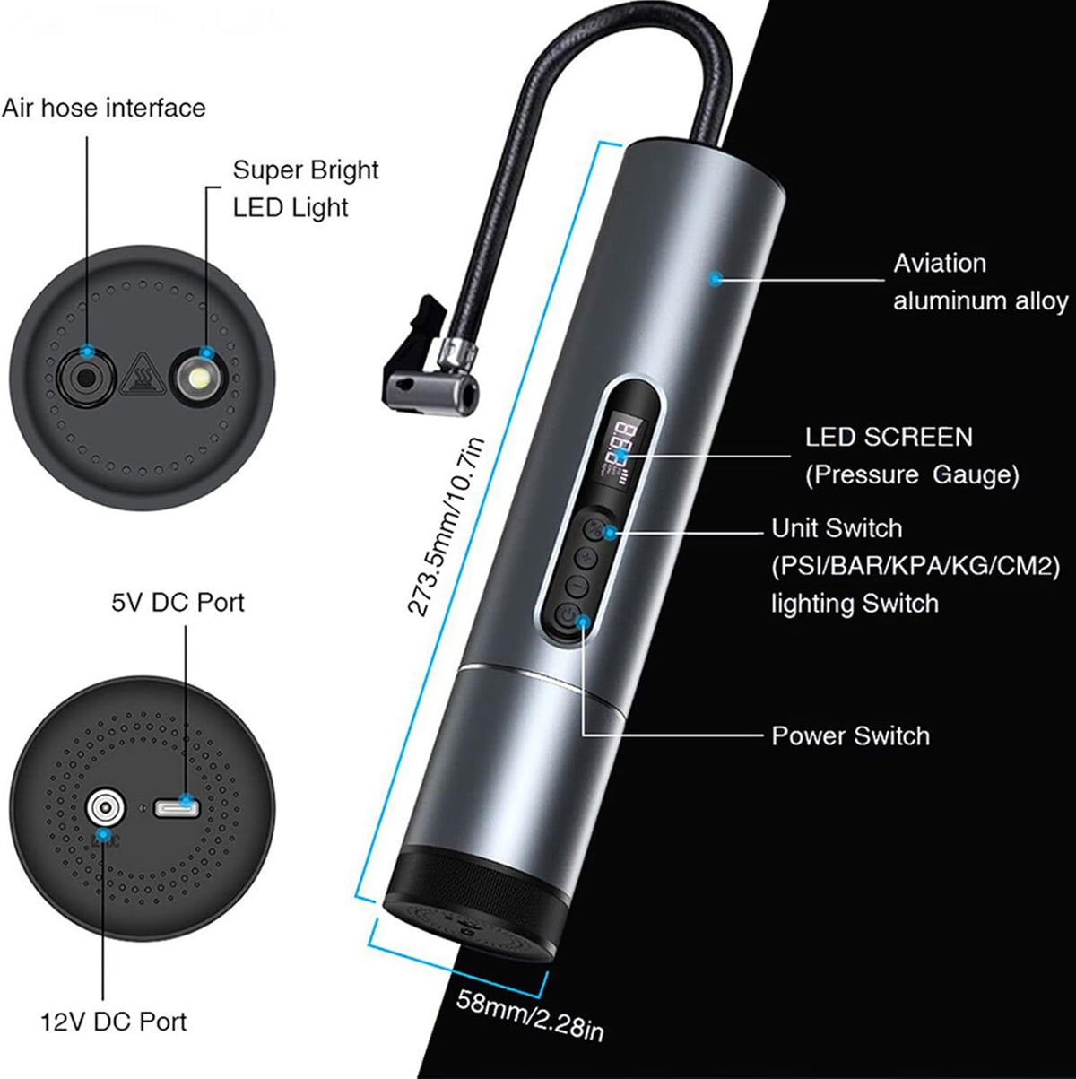Handheld Air Compressor Portable Inflator, 6600mAh Rechargeable 120PSI Tire Pump with LED Display F137