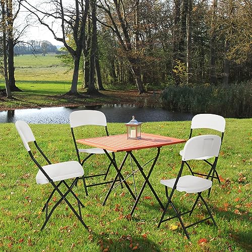 White Plastic Folding Chairs Set of 4 with Metal Frame I18691