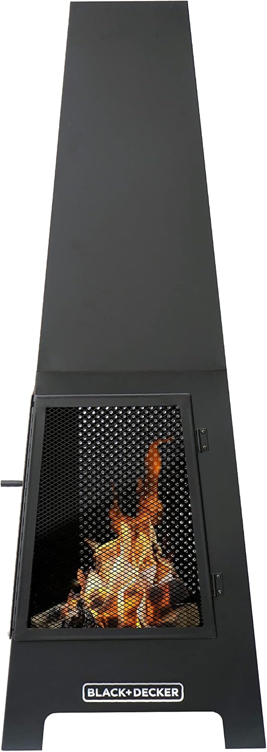 Black Steel Chiminea Fireplace with Poker C739350
