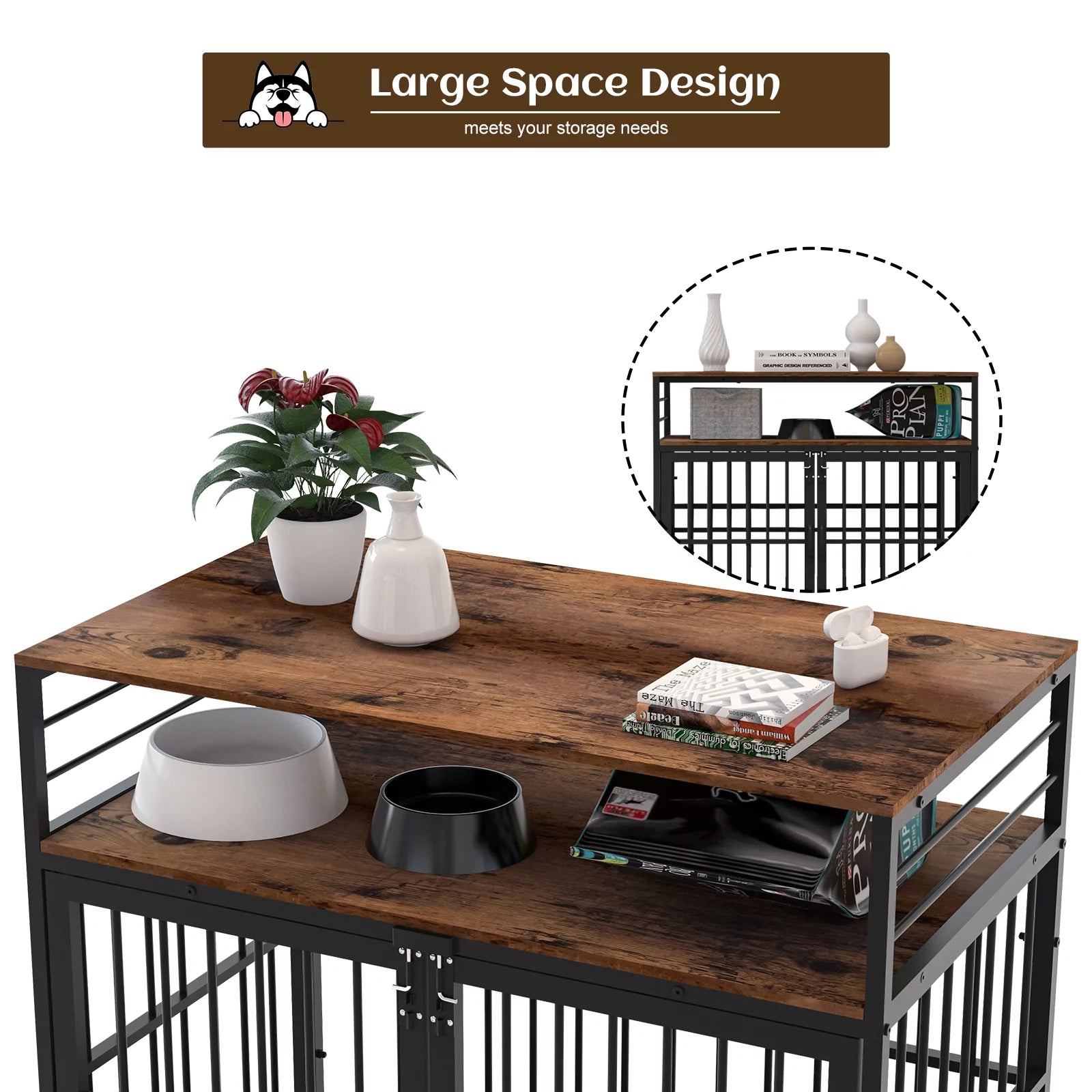 Brown 40" Wooden Dog Crate Furniture with Storage Shelf M3058