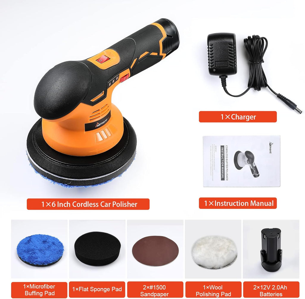 Cordless Car Buffer Polisher Kit with 2pcs 12V 2.0Ah Rechargeable Battery O501