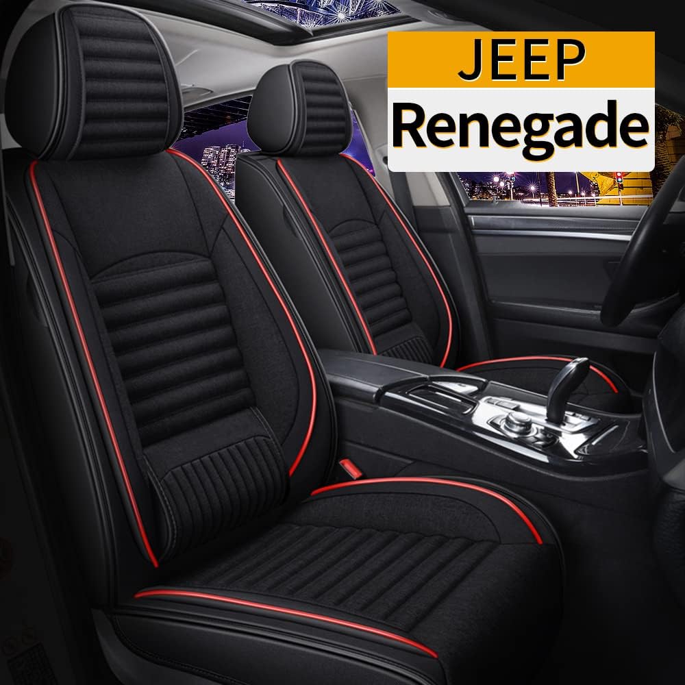 Red & Black Linen Car Seat Covers Full Set H840