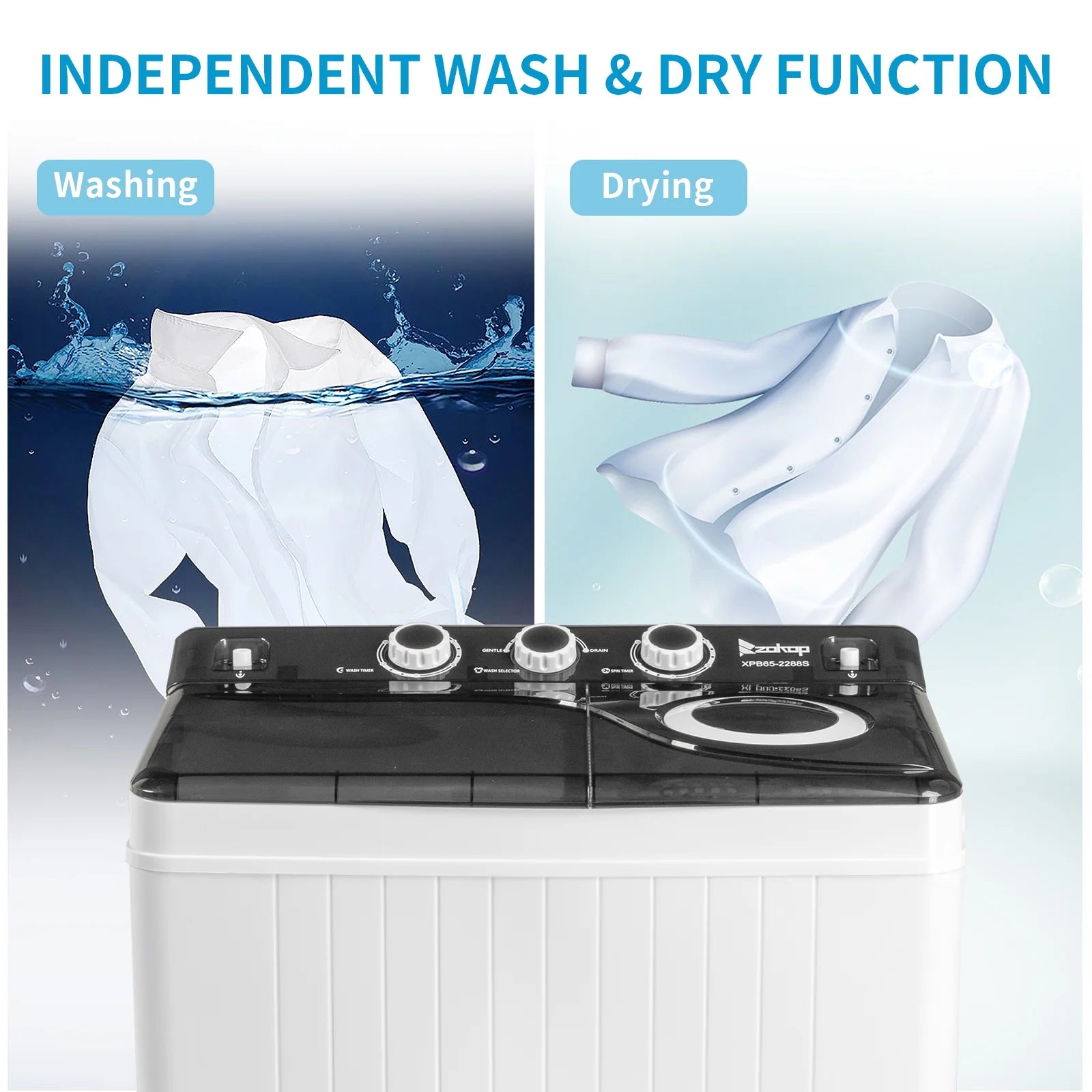 Semi-automatic Twin Tub Washing Machine with Built-in Drain Pump, White&Black S4765