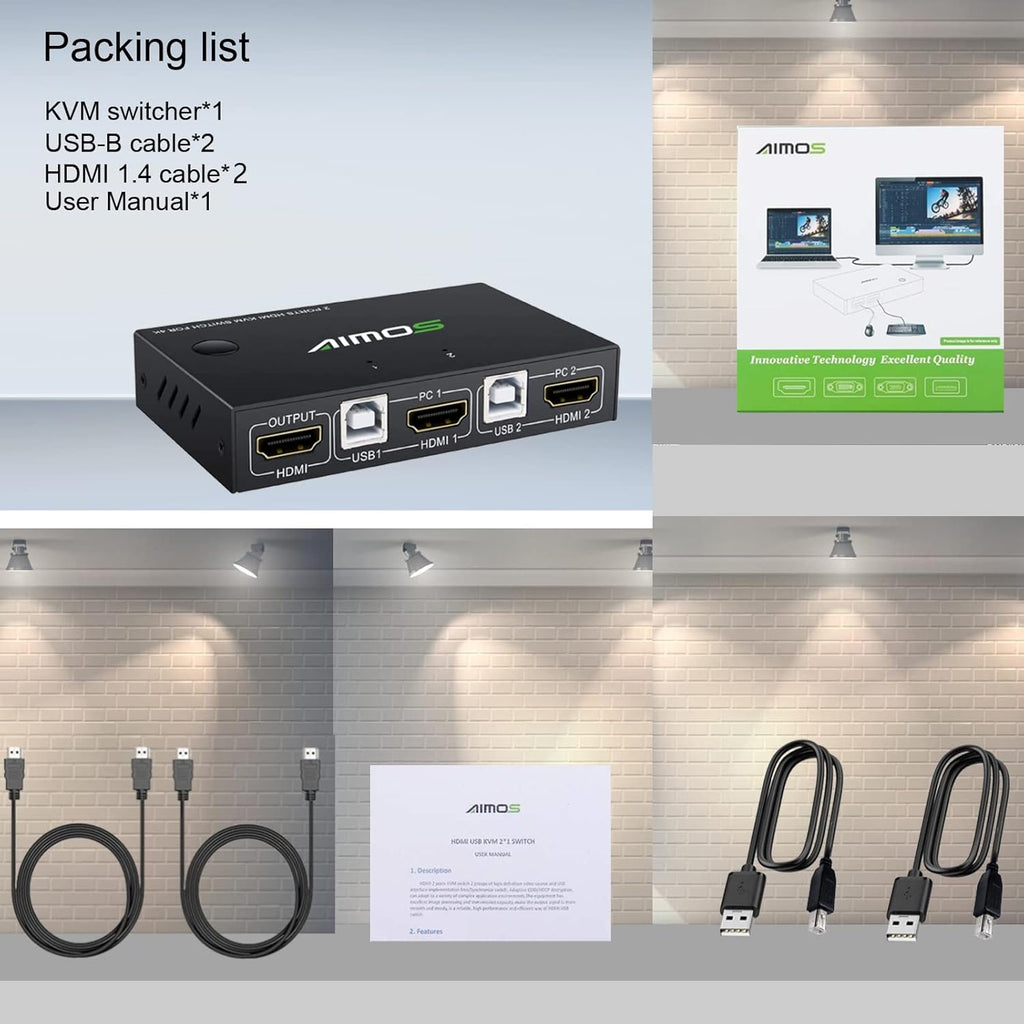 KVM Switch HDMI 2 Port 4K@30Hz with 2 HDMI Cable and 2 USB Cable A83338