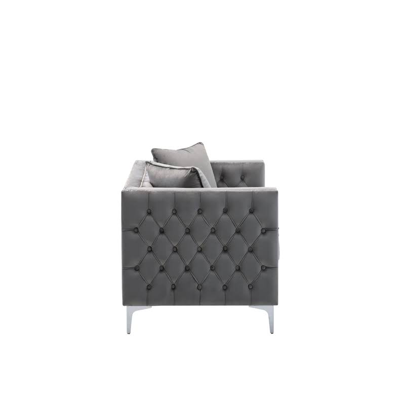 2 Piece Velvet Loveseat and Chair Set in Gray E99503