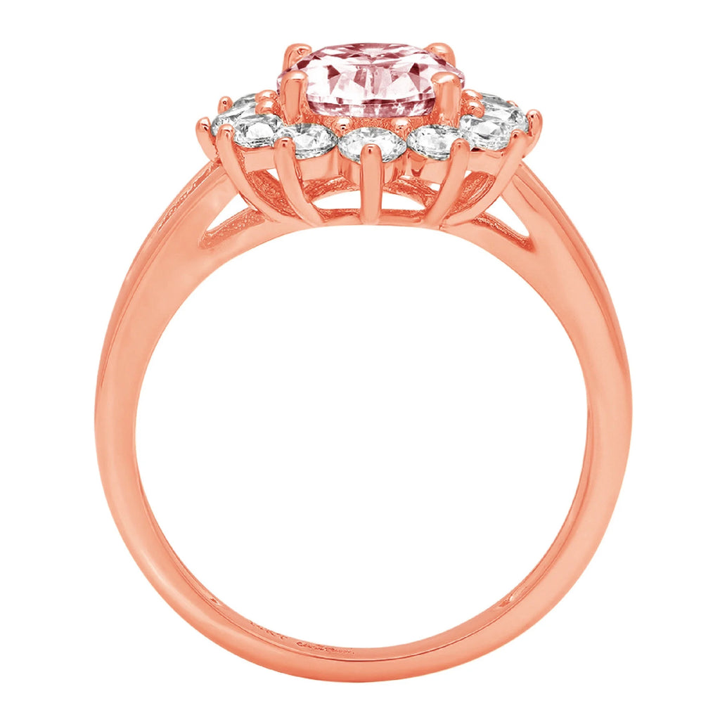 Oval Cut Pink Simulated Diamond 18k Rose Gold Halo Ring Size 9.5 E421
