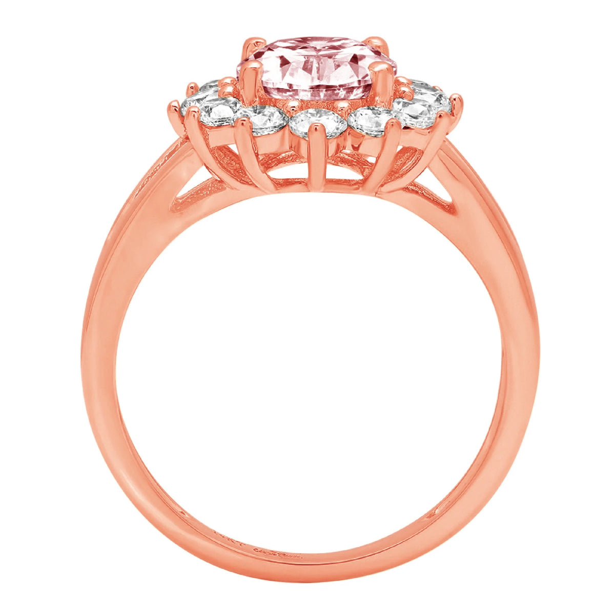 Oval Cut Pink Simulated Diamond 18k Rose Gold Halo Ring Size 9.5 E421
