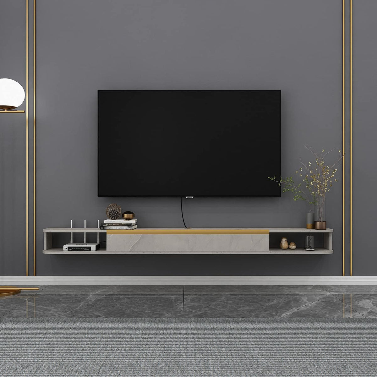 Light Gray Wall-Mounted Floating TV Stand Y135