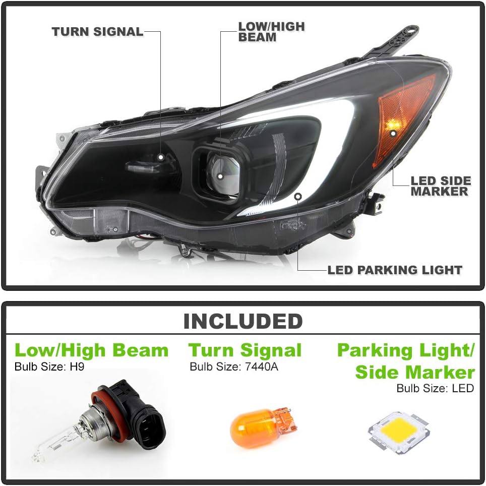 Black Housing LED Tube Projector Headlights Headlamps Q283