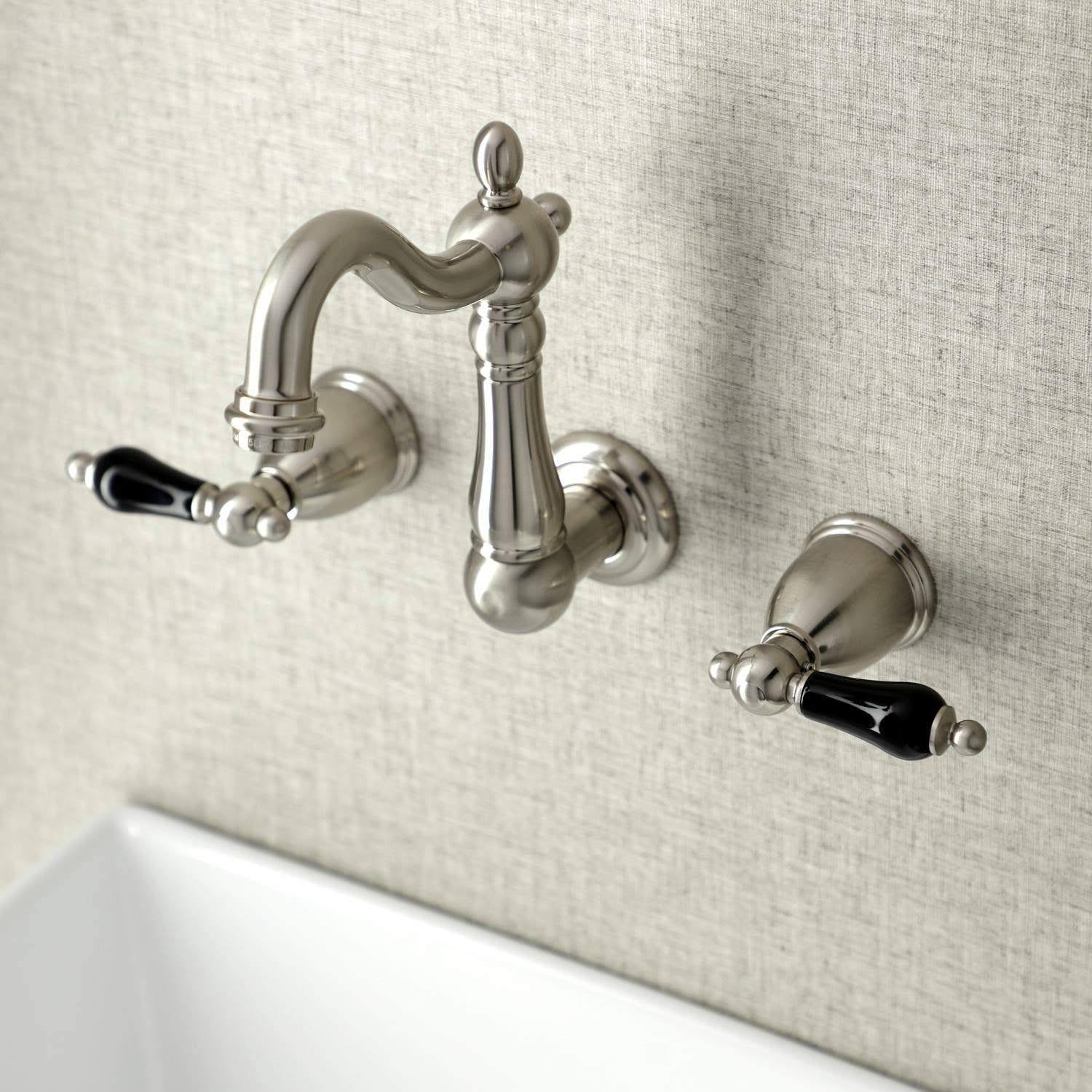 Brushed Nickel Two-Handle Wall Mount Bathroom Faucet O3324