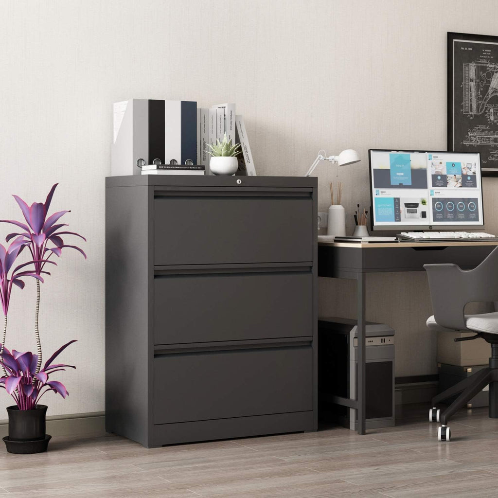 Black 3 Drawer Metal Lateral File Cabinet F763