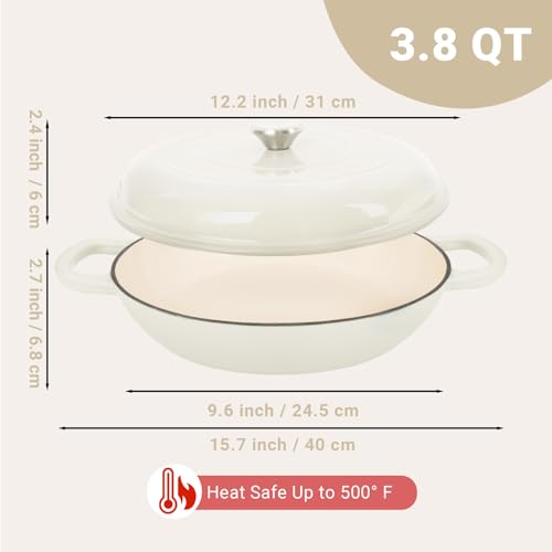 3.8 Quart Enameled Cast Iron Dutch Oven with Lid, Cream White M826732