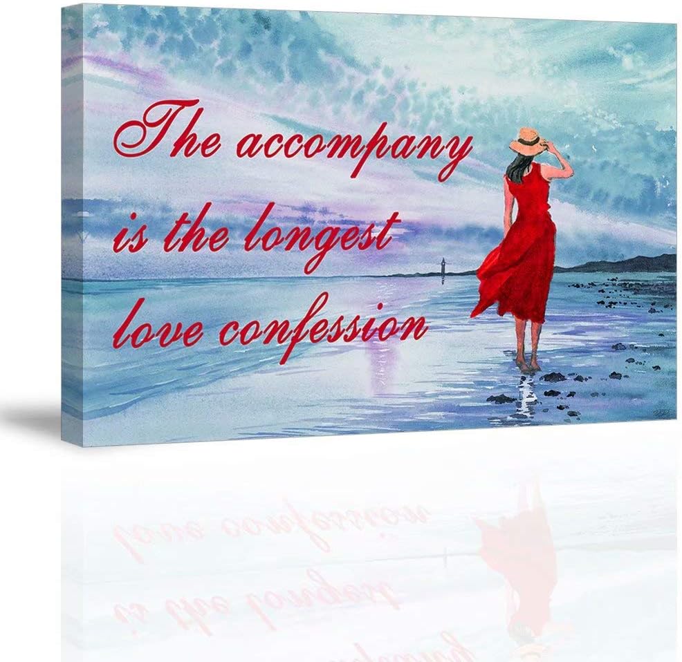 Red Lonely Lady Walk Along the Beach Shore Canvas Prints, Waterproof, 24x36 N297883