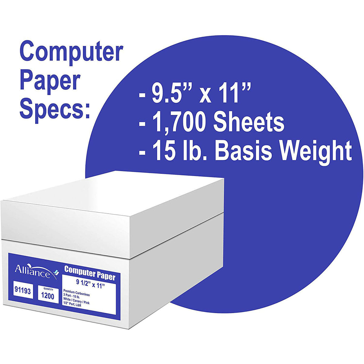 Carbonless Computer Paper 9-1/2x22 x 11x22 Blank Left & Right Perforated 2-Part White/Canary 15lb 92 Bright D341