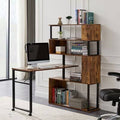 L-Shaped Corner Computer Desk with 5-Story Bookshelf Y807499