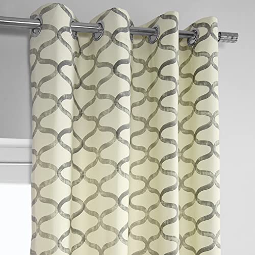 Wavy Silver Grey Grommet Geometric Printed Cotton Curtains 108 Inches Long 1 Panel H662