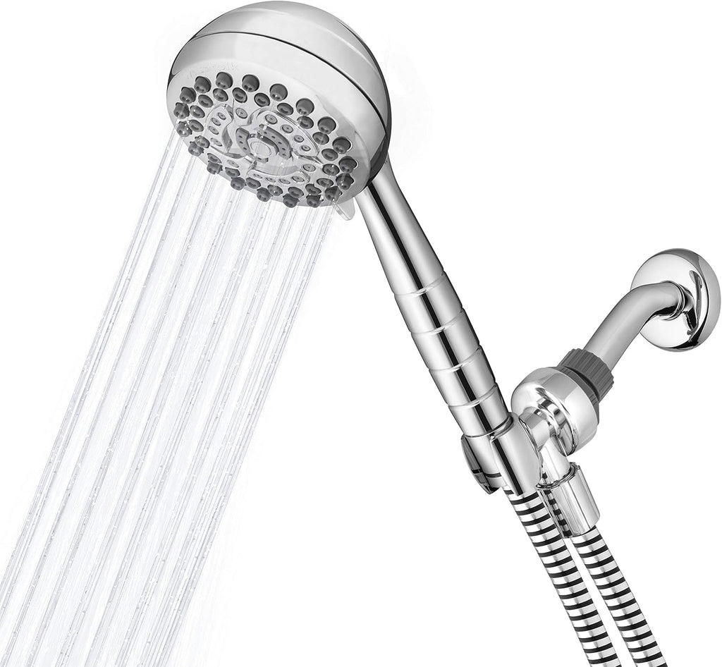 Chrome Hand Held Shower Head with 7 Spray Settings and 5' Hose, Chrome Shower Arm Diverter Pack of 2 Z6183