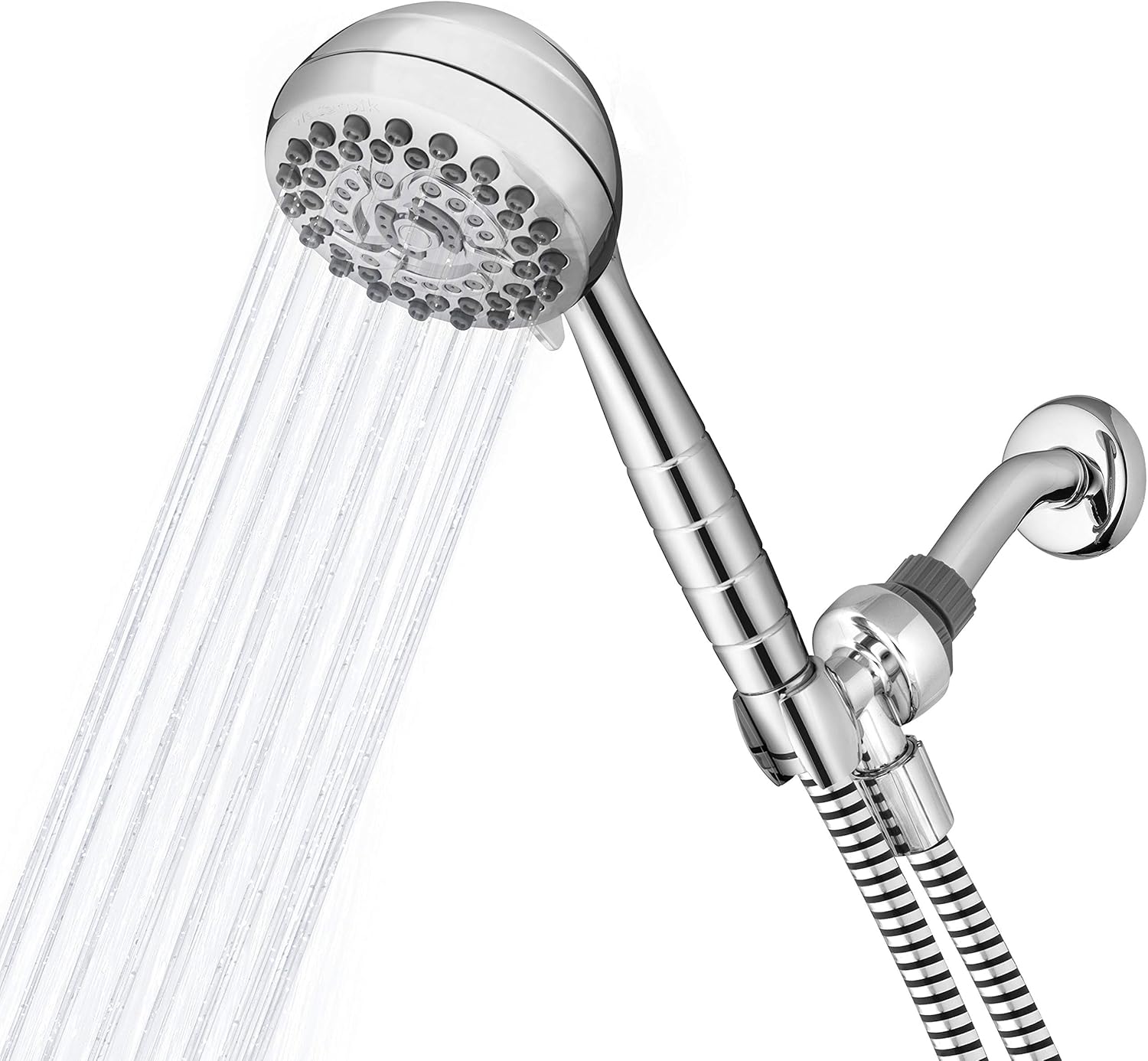 Chrome Hand Held Shower Head with 7 Spray Settings and 5' Hose, Chrome Shower Arm Diverter Pack of 2 Z6183