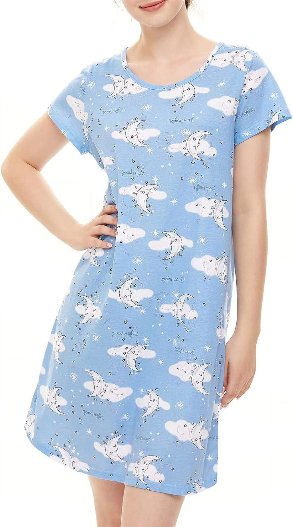 Women's Cotton Sleepshirt Short Sleeve Nightgown Blue Moon 2XL M2713