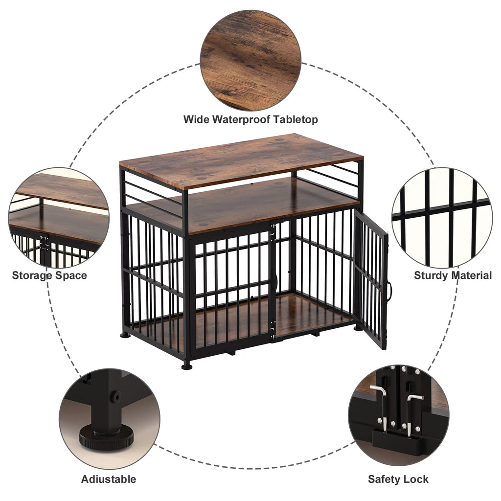 Brown 40" Wooden Dog Crate Furniture with Storage Shelf M3058
