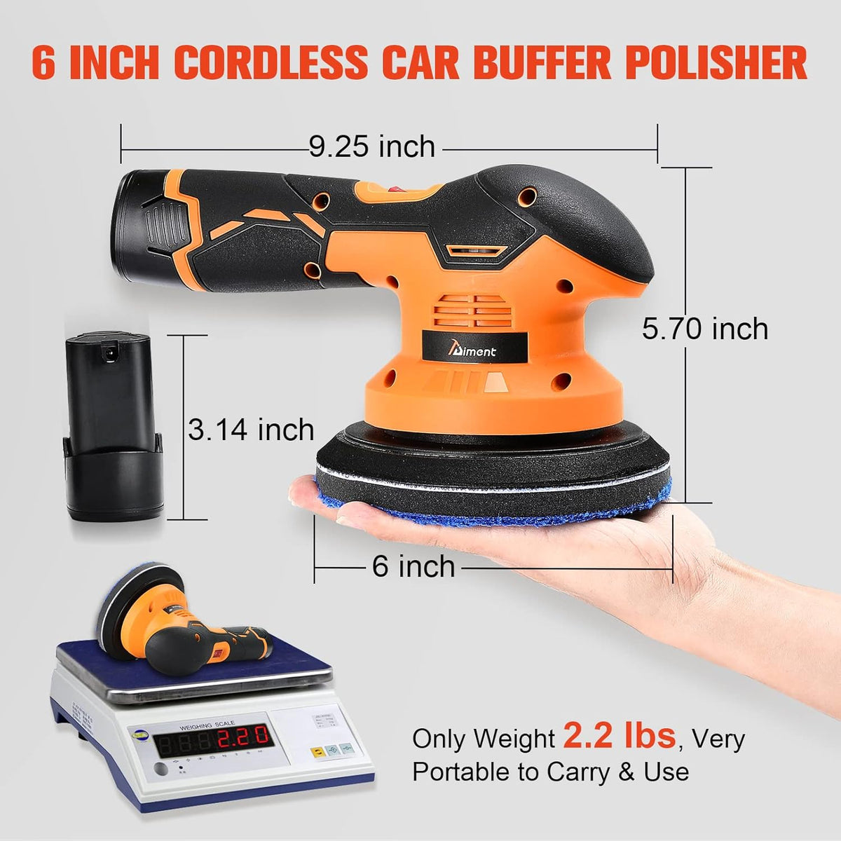 Cordless Car Buffer Polisher Kit with 2pcs 12V 2.0Ah Rechargeable Battery O501