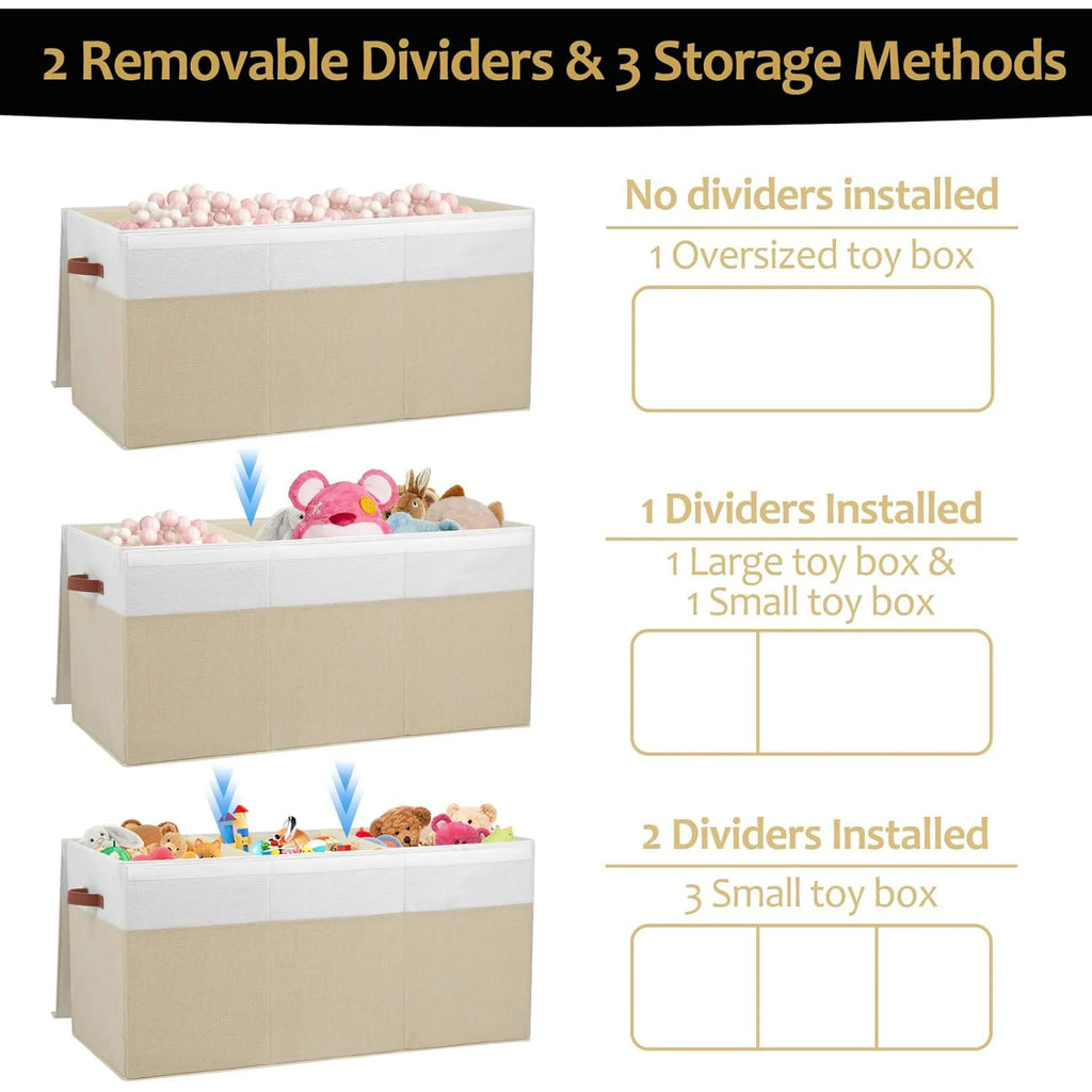 Extra Large Toy Storage Box with Lid, Beige and White U345