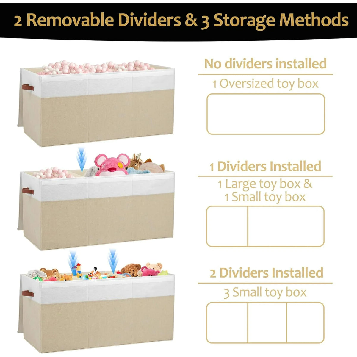 Extra Large Toy Storage Box with Lid, Beige and White U345