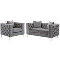 2 Piece Velvet Loveseat and Chair Set in Gray E99503