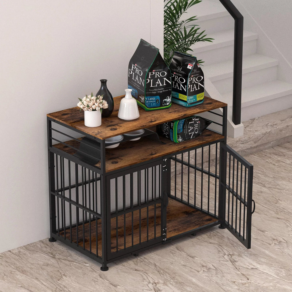 Brown 40" Wooden Dog Crate Furniture with Storage Shelf M3058