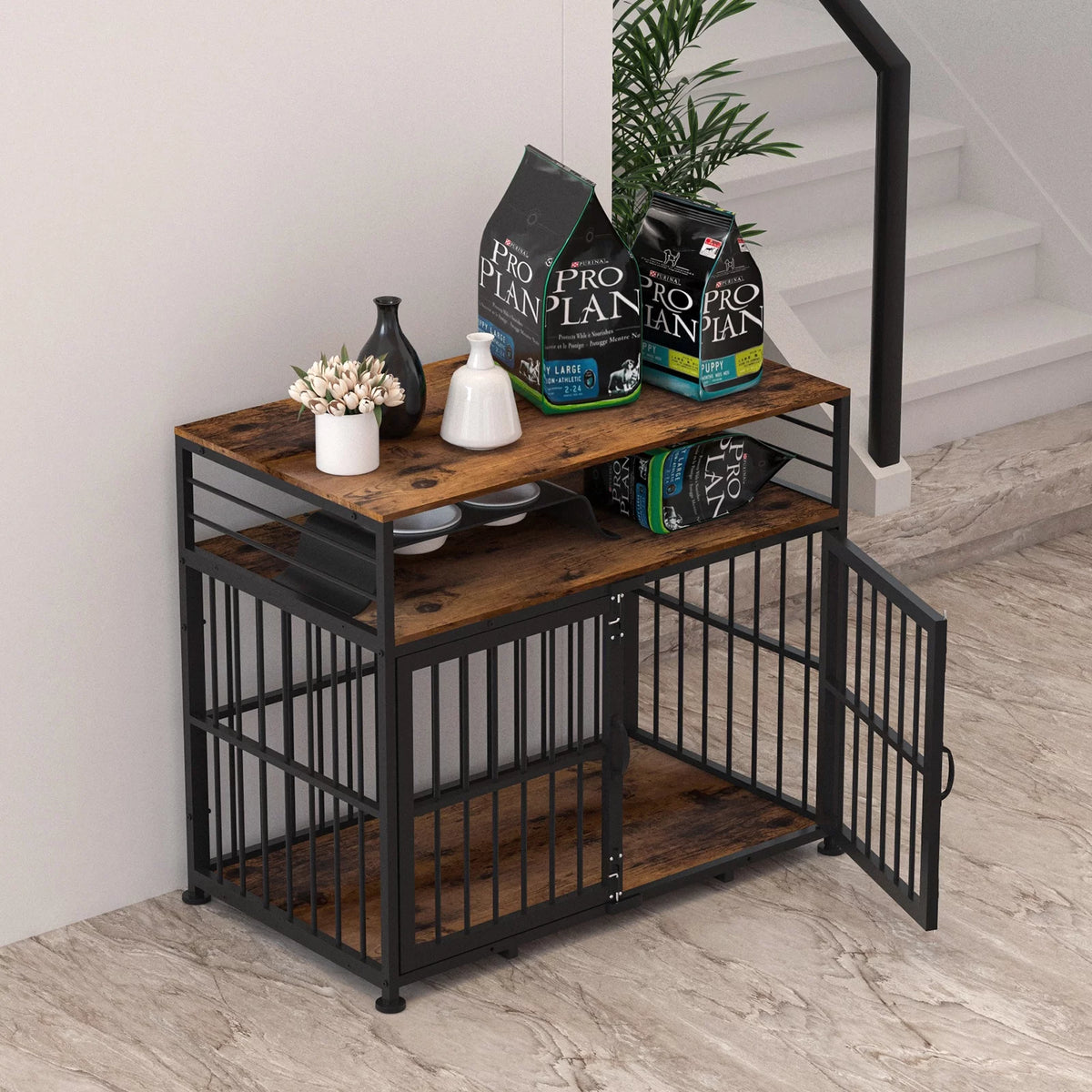 Brown 40" Wooden Dog Crate Furniture with Storage Shelf M3058