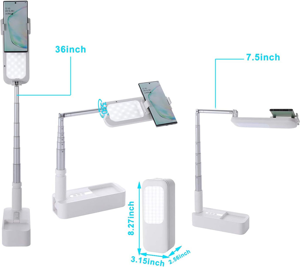White Foldable Phone Holder with LED Light Stand and Remote, 51 inch, Pack of 2 P2046