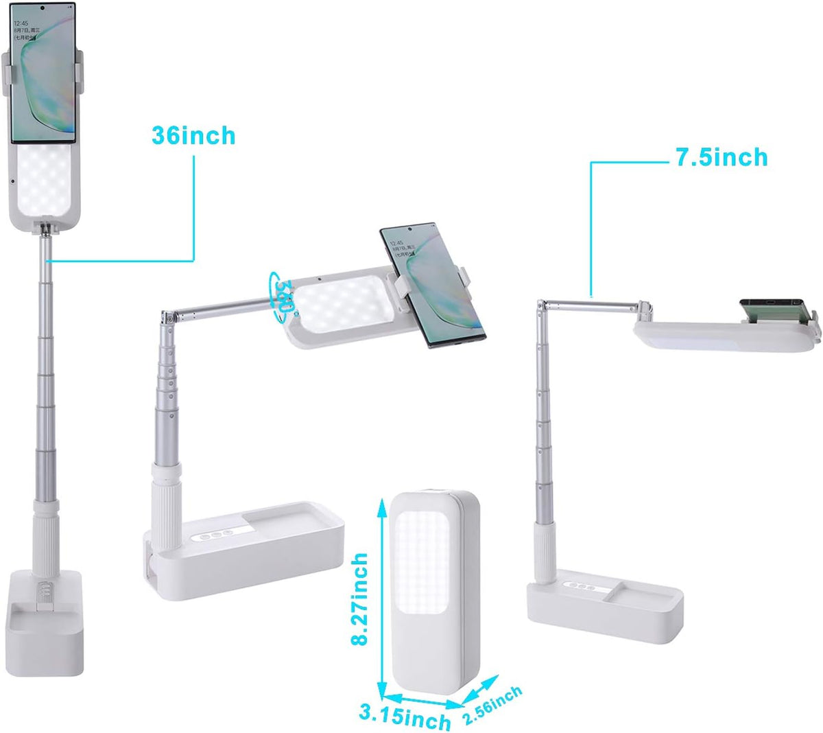 White Foldable Phone Holder with LED Light Stand and Remote, 51 inch, Pack of 2 P2046