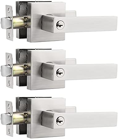 6 Pack Privacy Door Levers, Satin Nickel Finish, Square Interior Hardware S6532