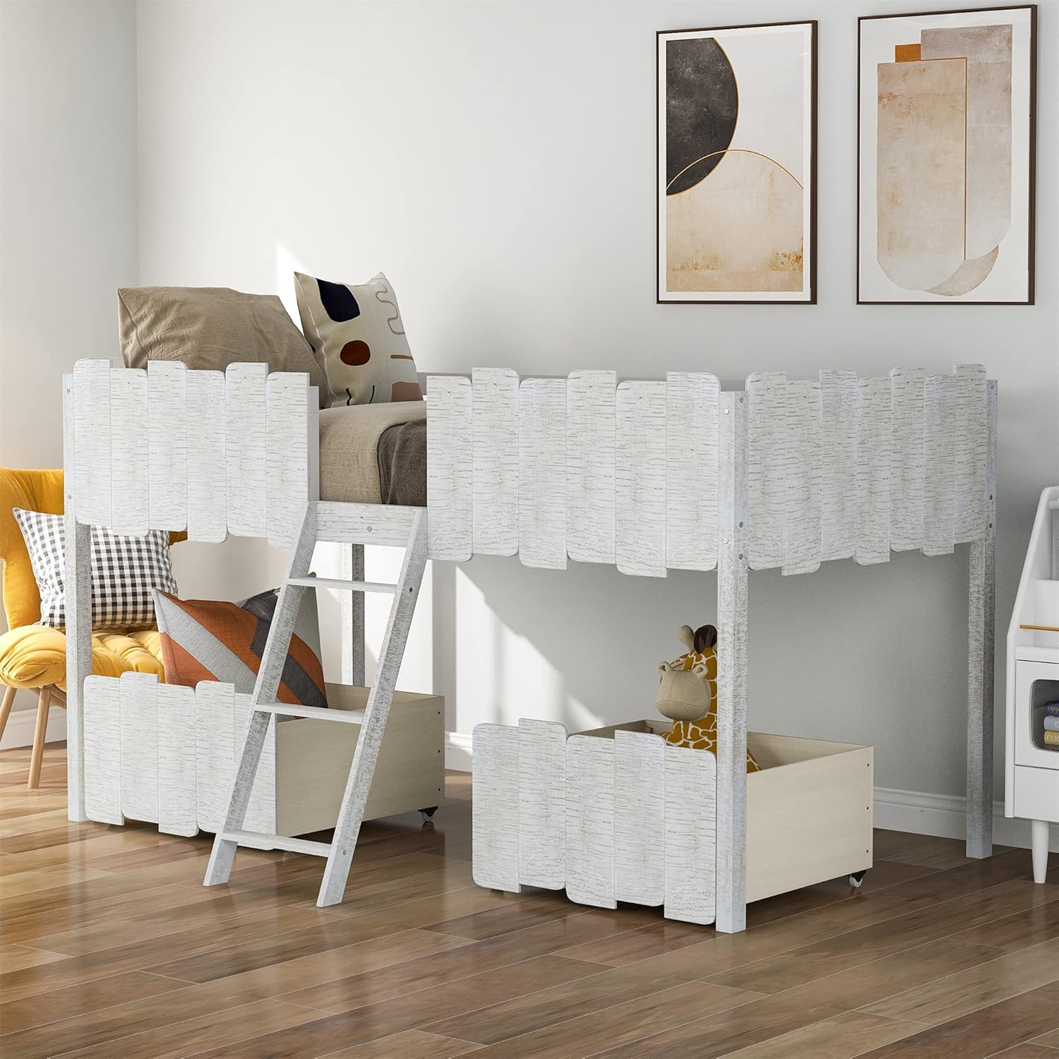 Twin Size Loft Bed with Desk and Storage Cabinet V3865