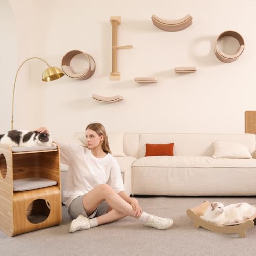 Oak Round Cat Wall Shelves with Cushion V726