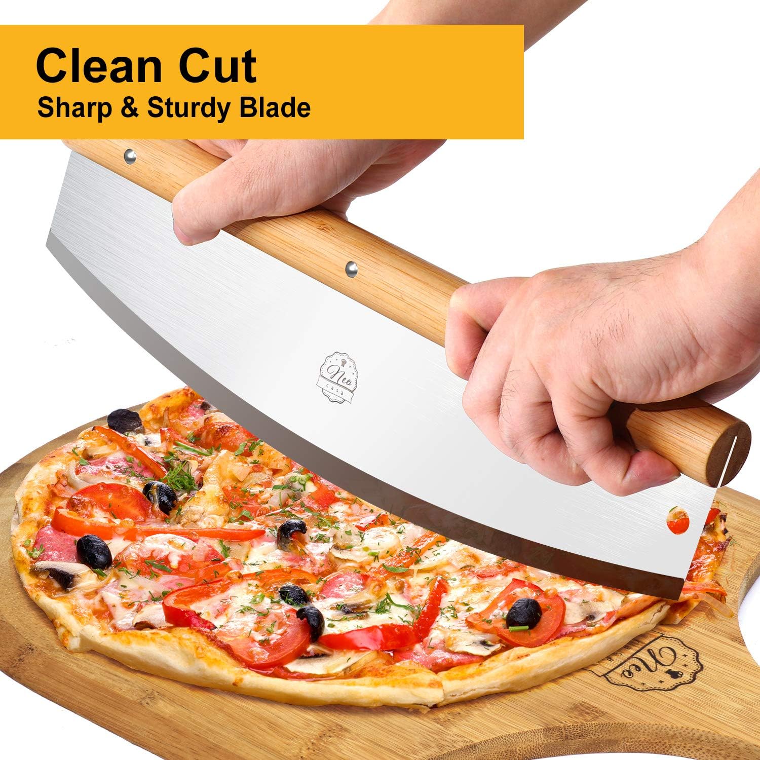 Black Cordierite Ceramic Coated Pizza Stone Pan Set with Bamboo Pizza Peel & Pizza Cutter W38336