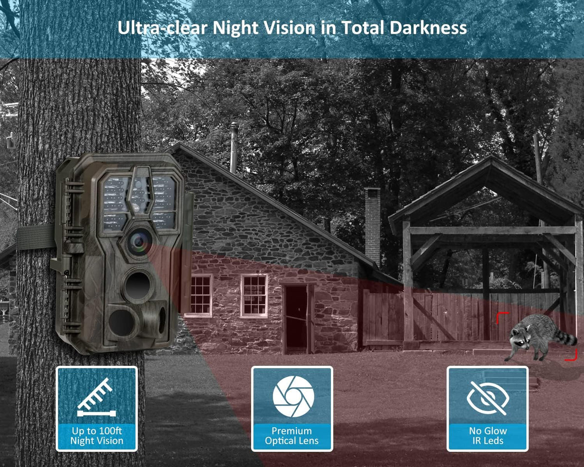 32MP 1296P Trail Camera with 100ft Night Vision V43903